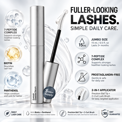 Essential Eyelash Growth Serum, Jumbo Size 0.5fl.oz - Safe & Gentle Lashes Care, Fuller